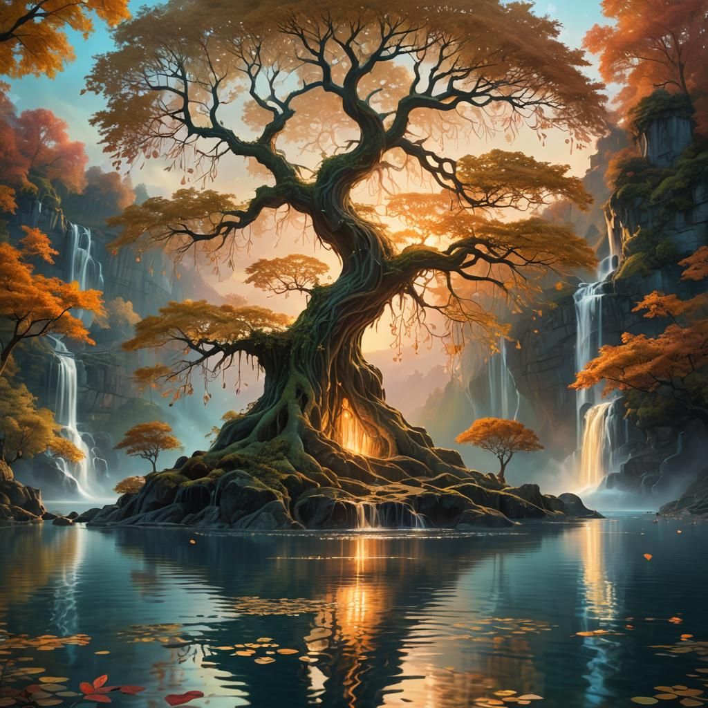 Glowing Tree in Lake: Fantasy Matte Painting