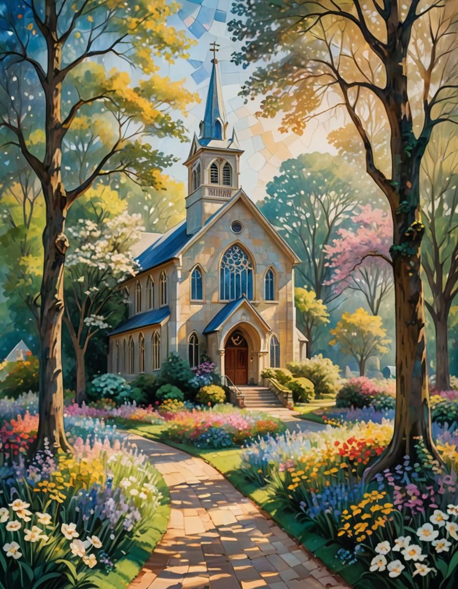 Idyllic Country Church in Impressionistic Style