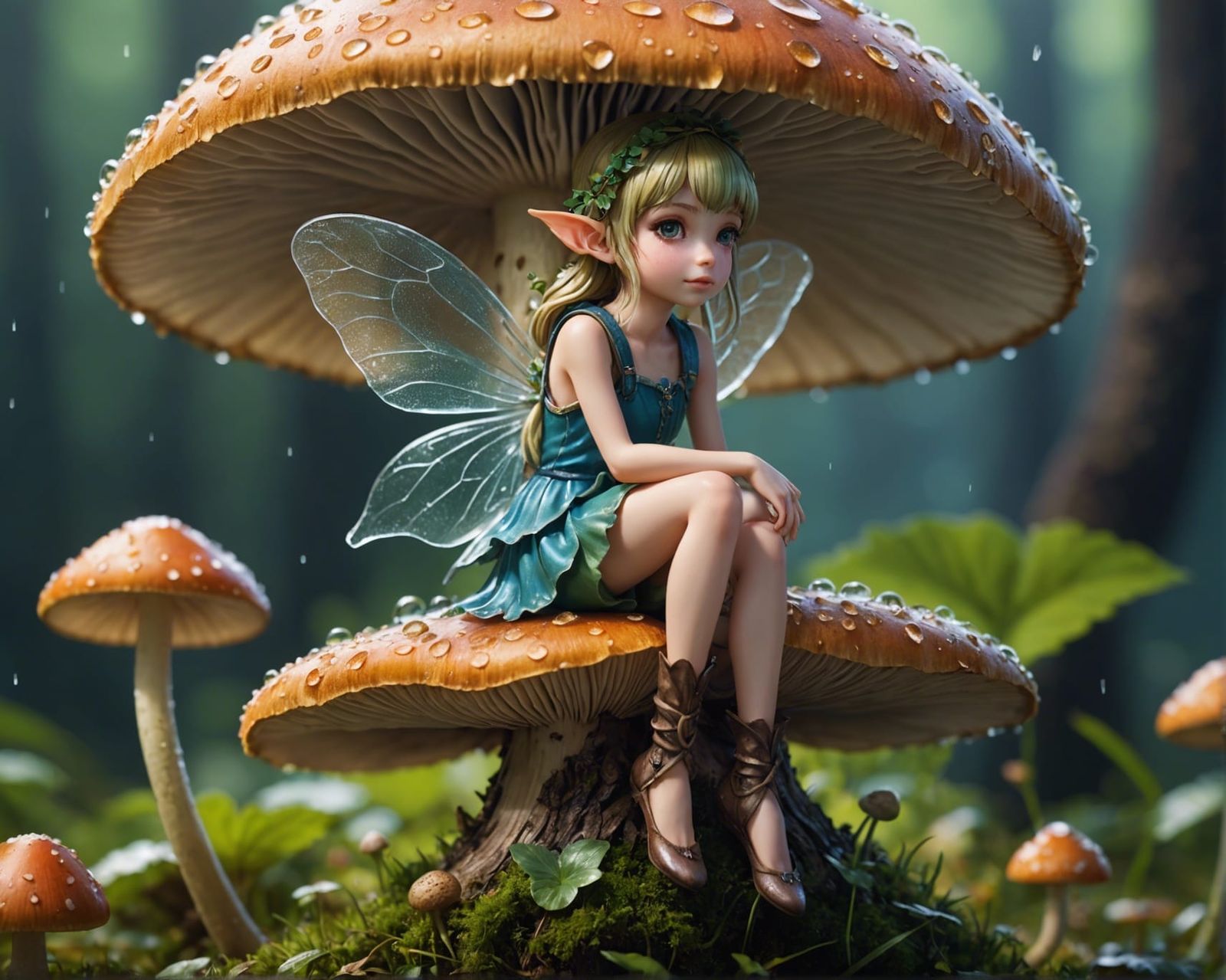 Fairy on Mushroom: Detailed 3D Anime Art