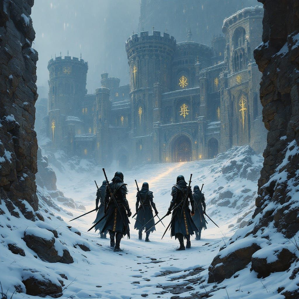 Android Samurai Explore Gothic Castle in Dark Fantasy Style