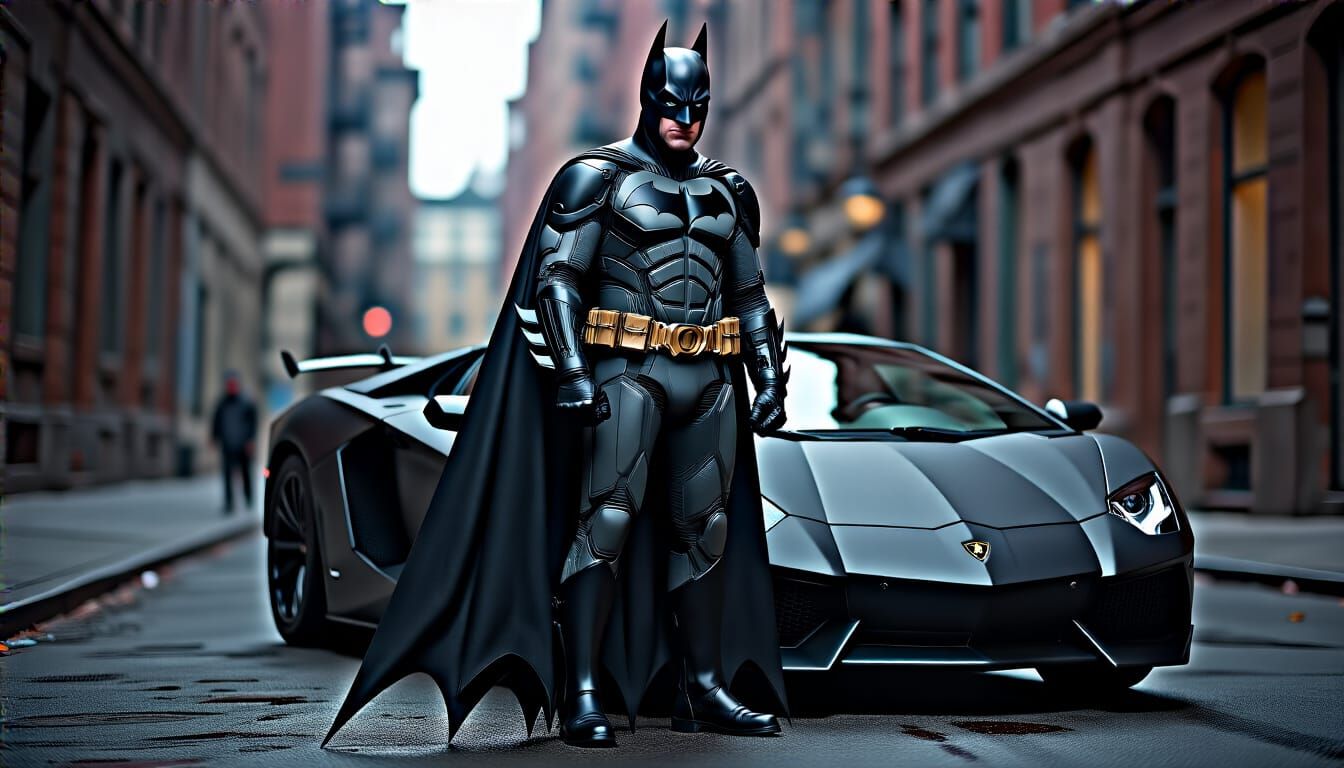 Budget Batman in Sleek Black Lamborghini