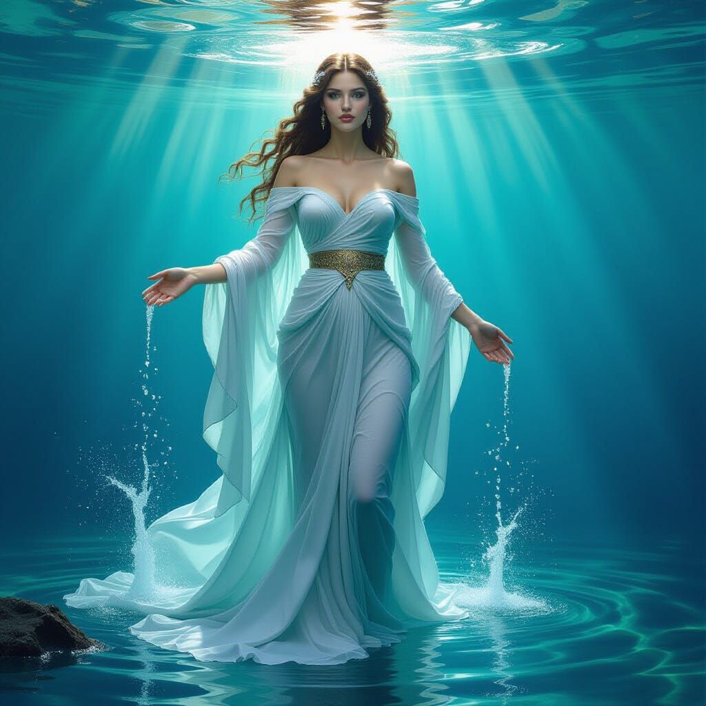 Tethys Goddess of Deep Waters in Classical Oil Painting Styl...