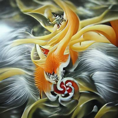 Nine-Tailed Fox: Detailed Japanese Painting