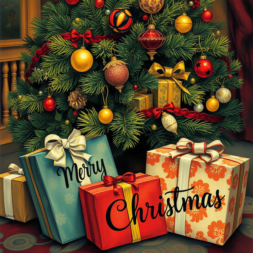 Impressionistic Christmas Tree Scene in Early Modern Style