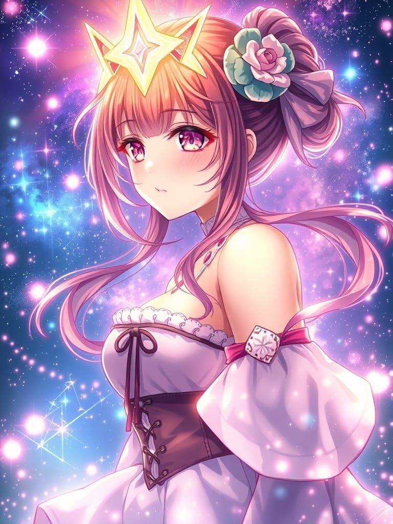 Feminine Nekomusume Surrounded by Celestial Nebulae