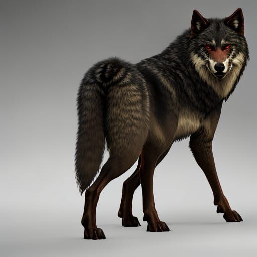 Hyperdetailed Female Wolf with Red Eyes in Dark Fantasy Styl...