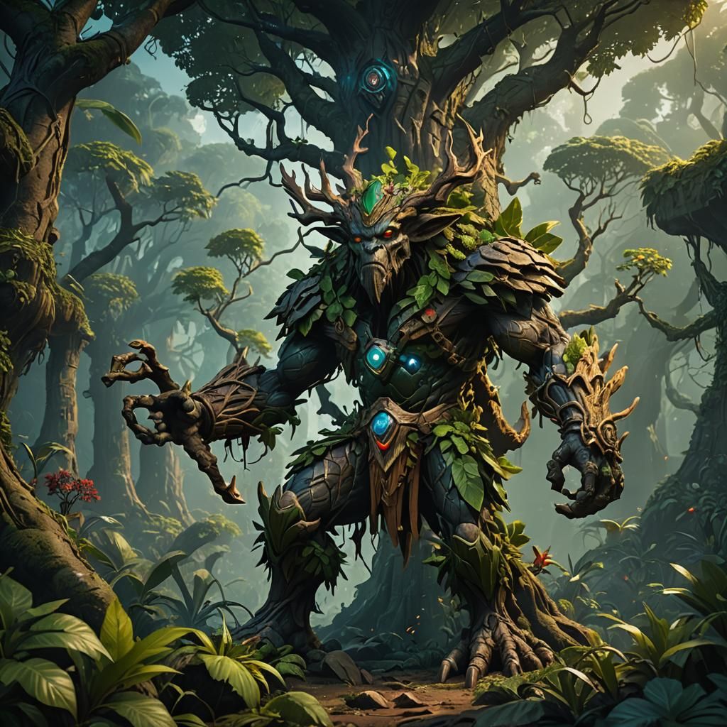 Treant Protector Battles in Lush Jungle