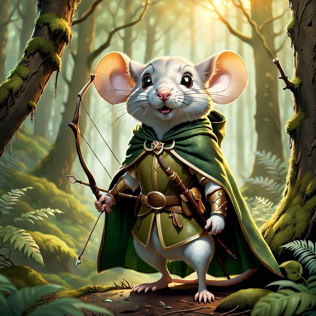 Brave Mouse Ranger in Misty Forest Illustration