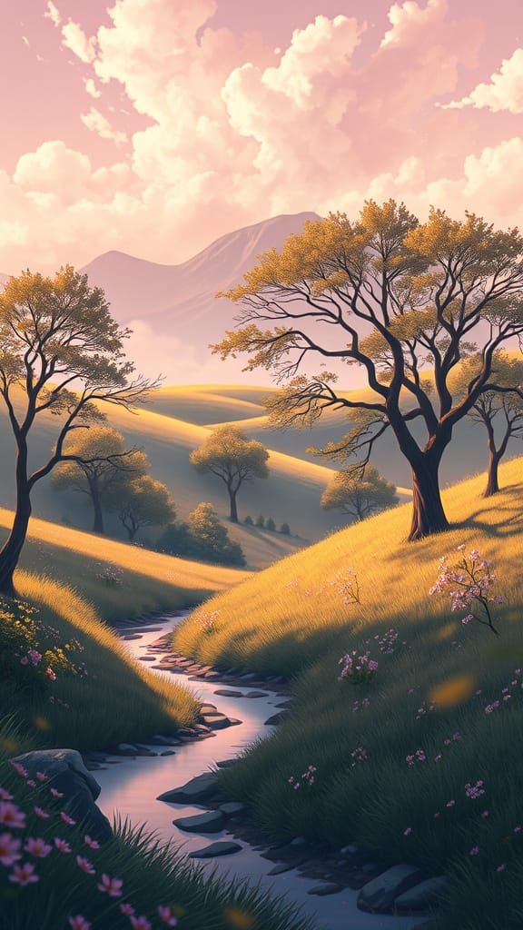 Anime Landscape with Soft Focus, Ghibli Style