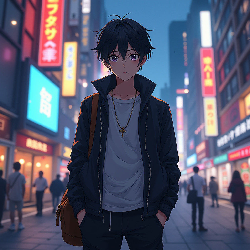 Anime-Inspired City Boy with Trendy Style
