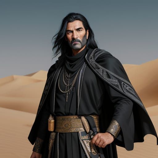 Middle Eastern Warrior Chieftain in Sahara Desert