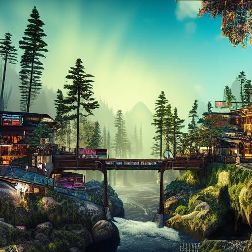 Alphapunk Village Square on Highest Peak: 8K Photography