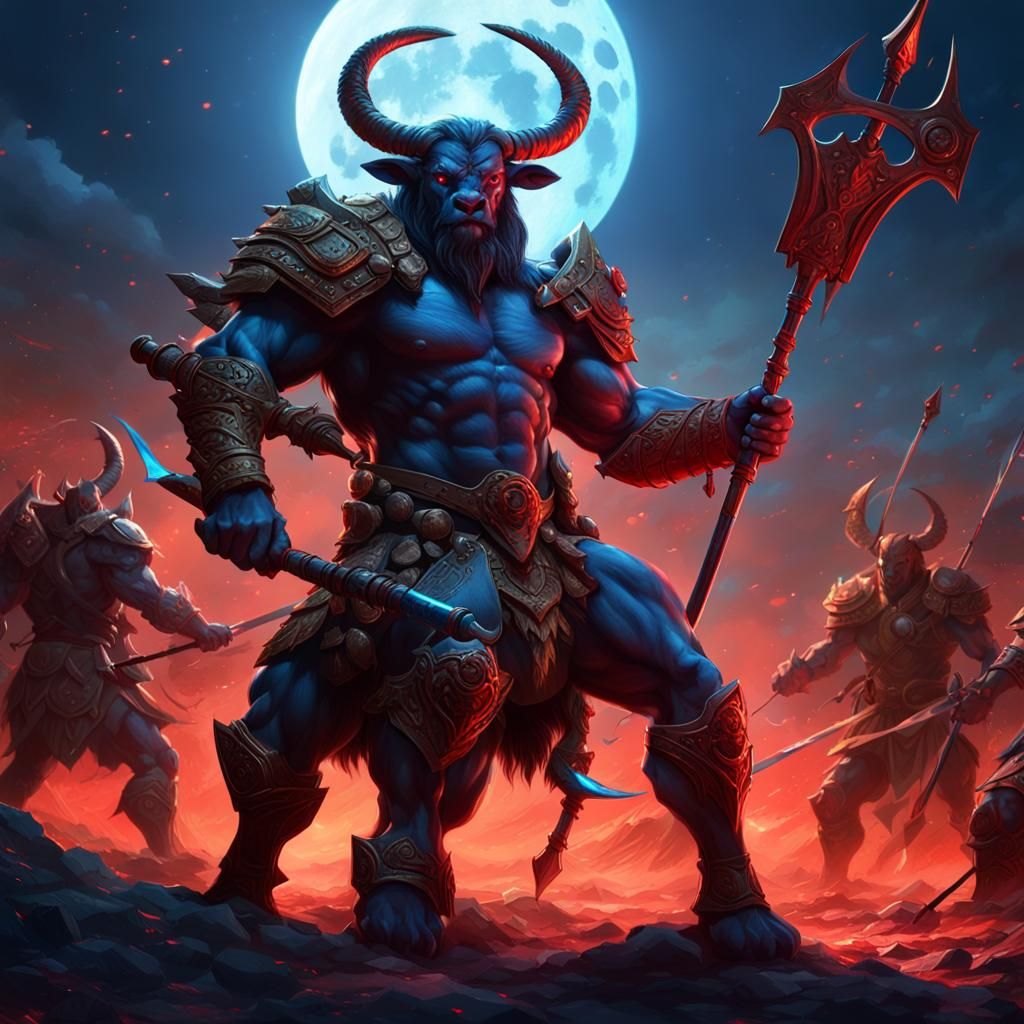 Epic Battle Scene: Centaurs and Minotaurs