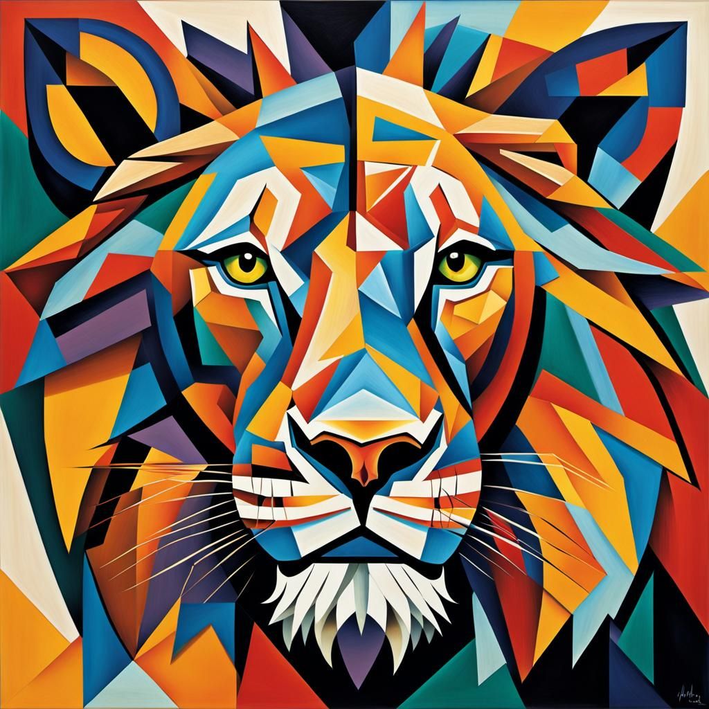 Cubist Lion Face in Geometric Shapes