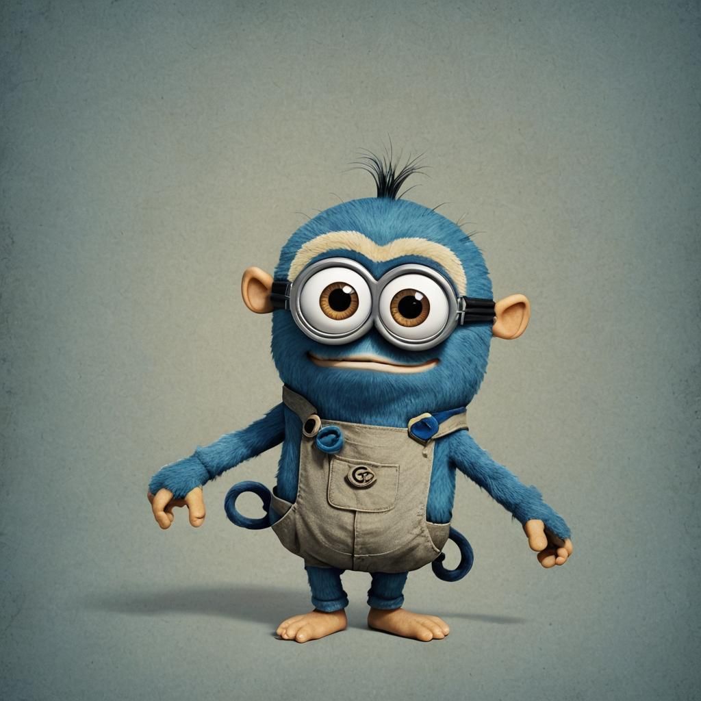 Blue Monkey-Like Minion with Big Eyes