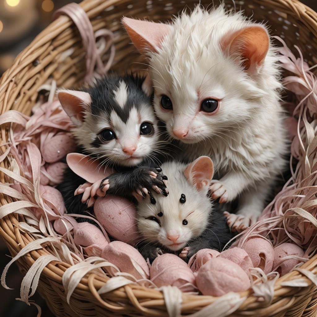 Hyper-Realistic Kitten and Opossum in 3D Anime Art