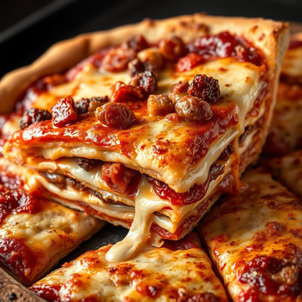 Lasagna Pizza Slice in Chicago Style