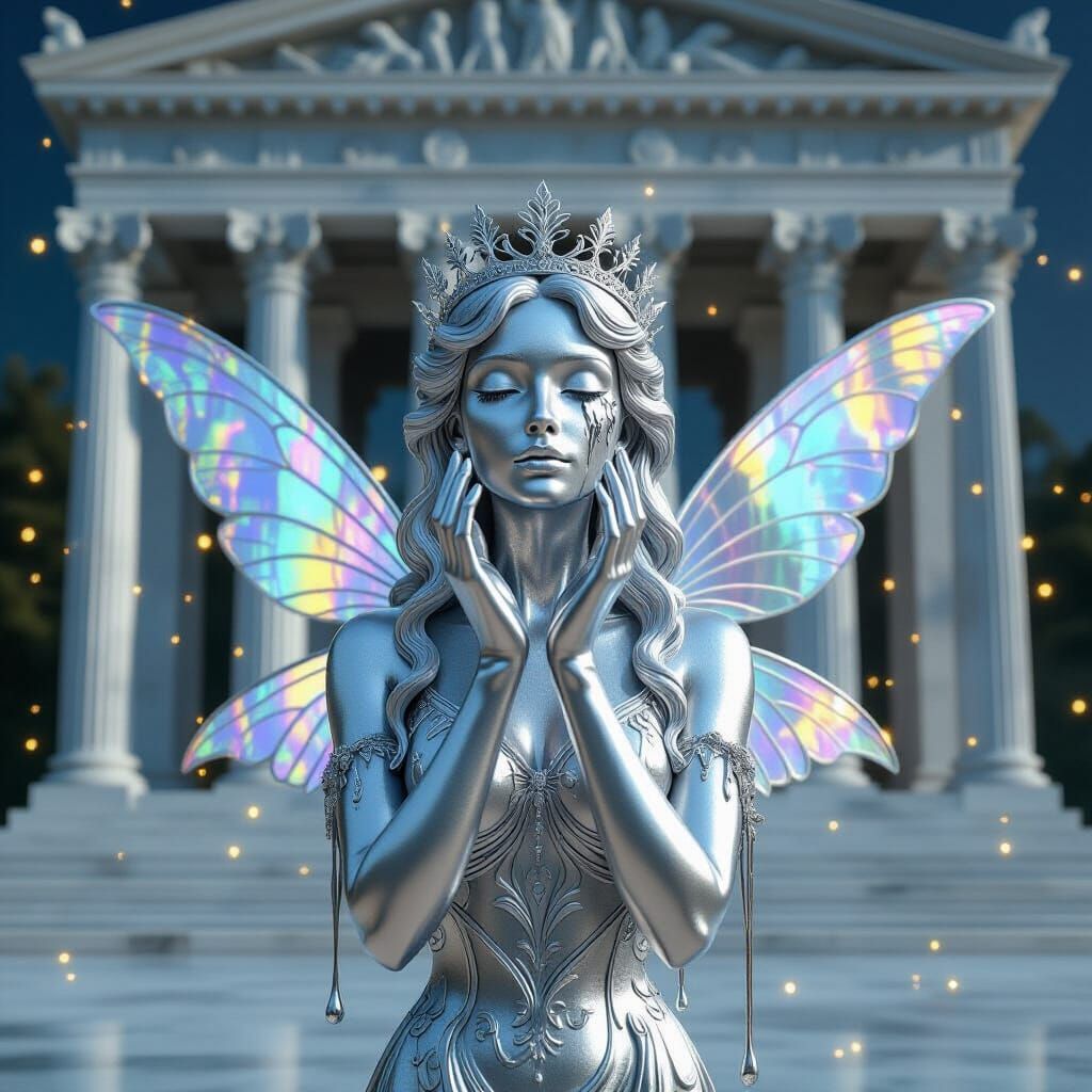 Silver Fairy Statue at Greek Temple
