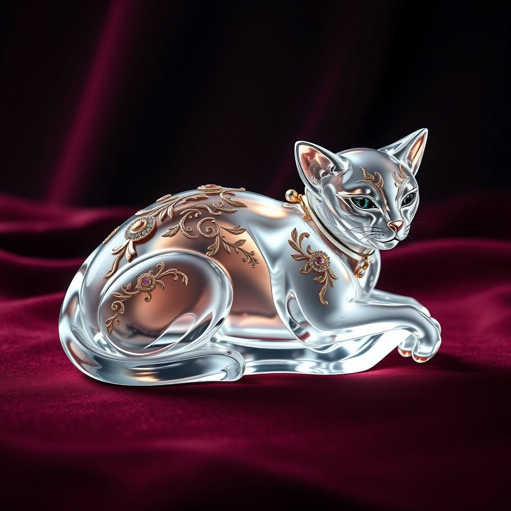 Crystal Cat Perfume Bottle with Gemstones in Fantasy Art