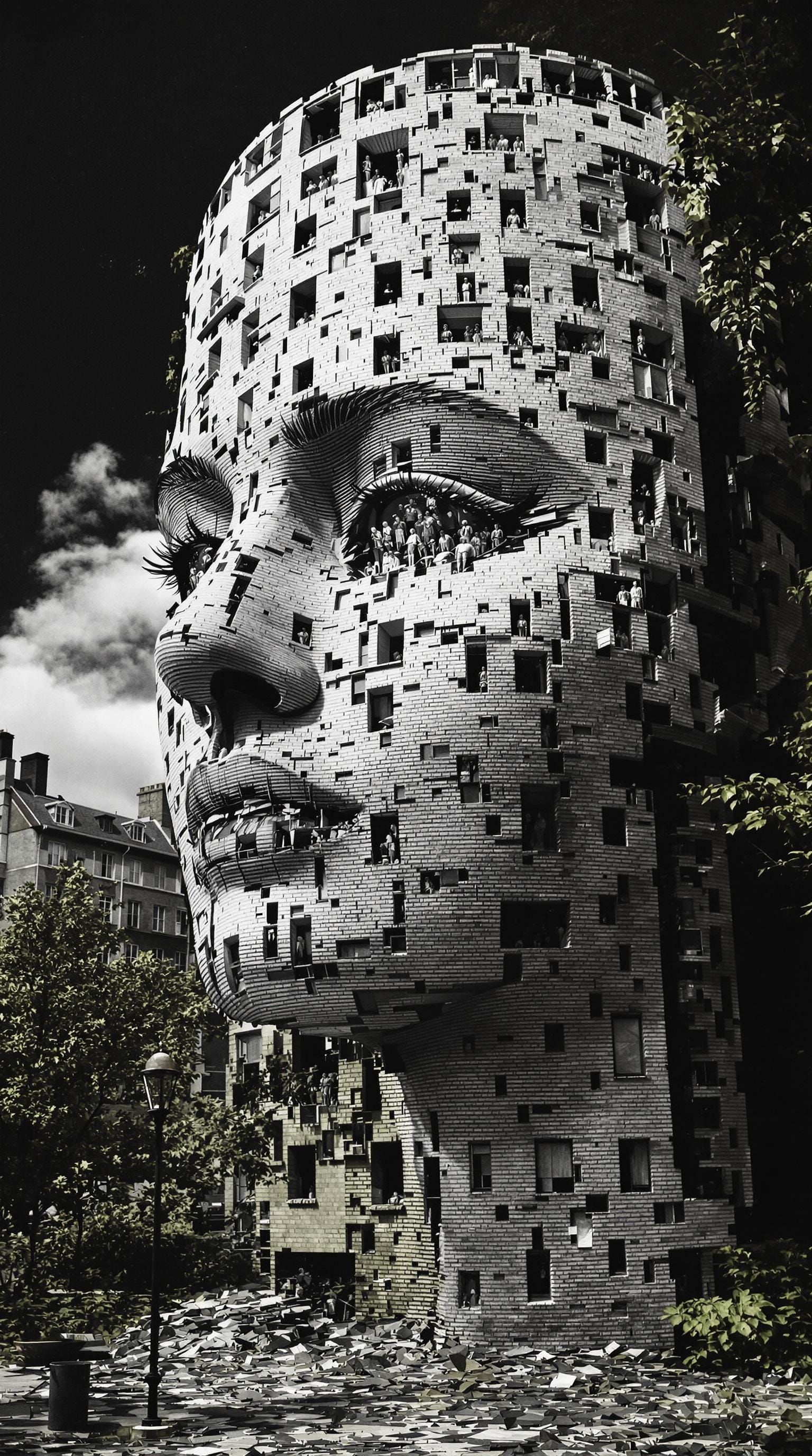 Vibrant Surrealism: Hyper-Stylised Architectural Face