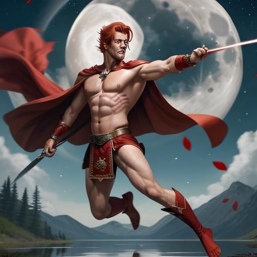 Battle Mage Soaring Over Lake at Night