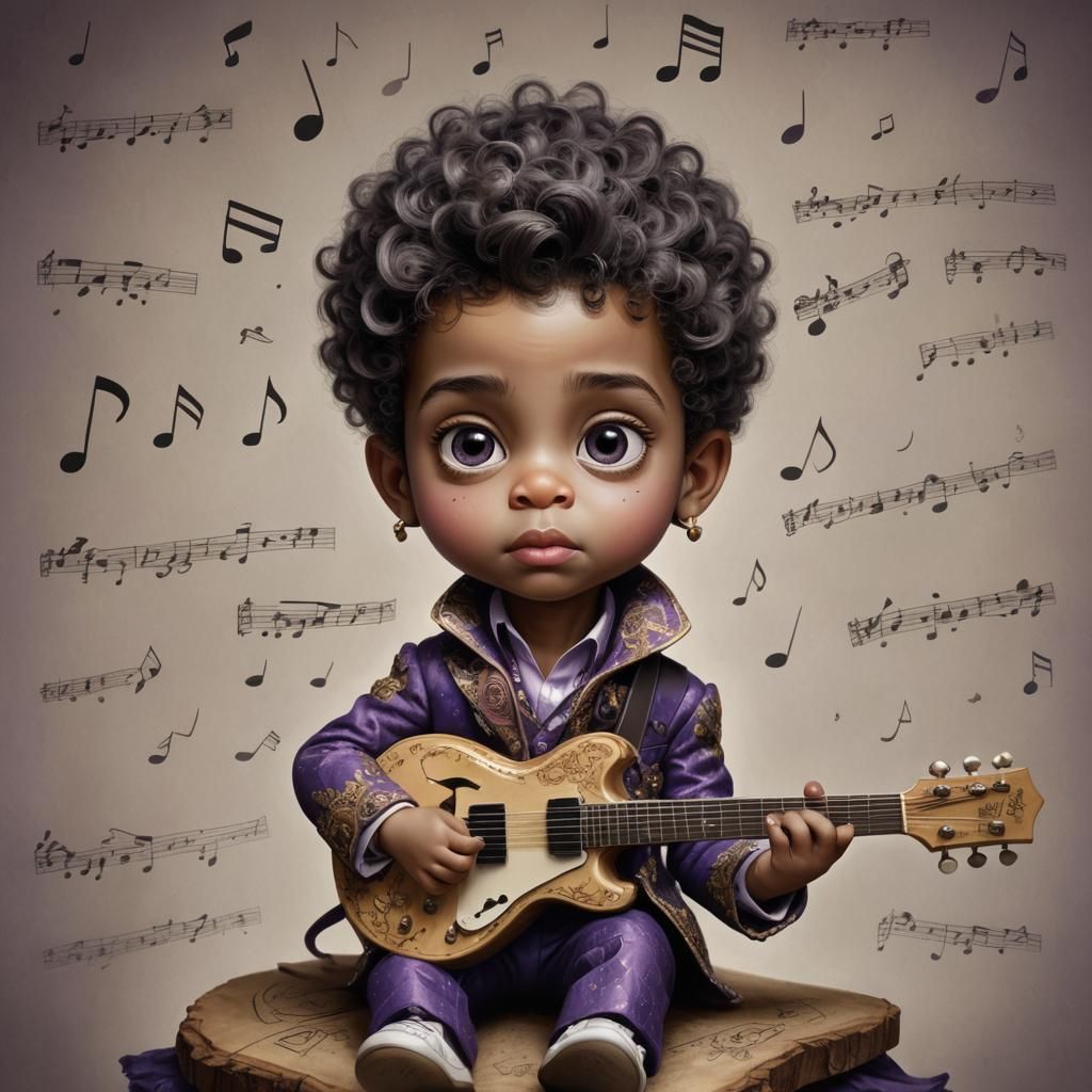Baby Prince Playing Guitar in Paisley Suit