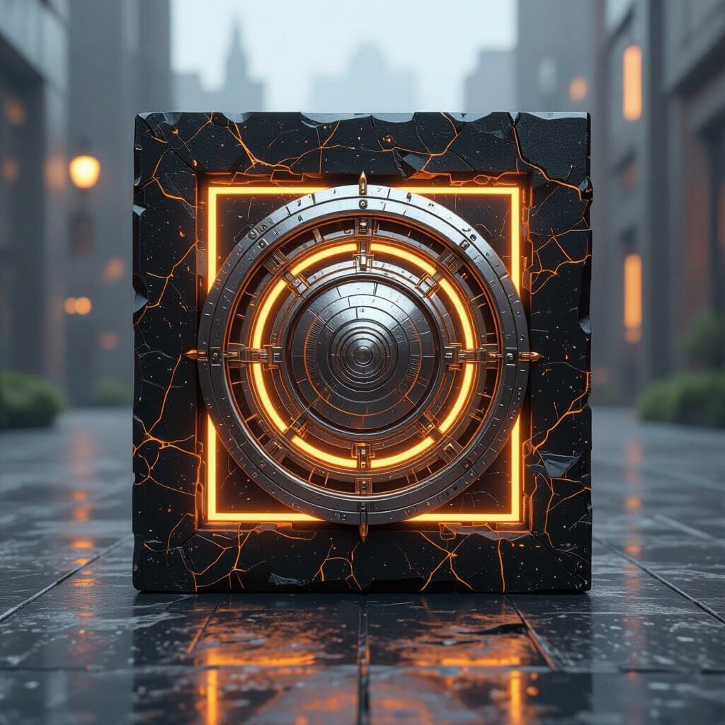 Abstract Geometric Design: Silver Circle, Gold Square