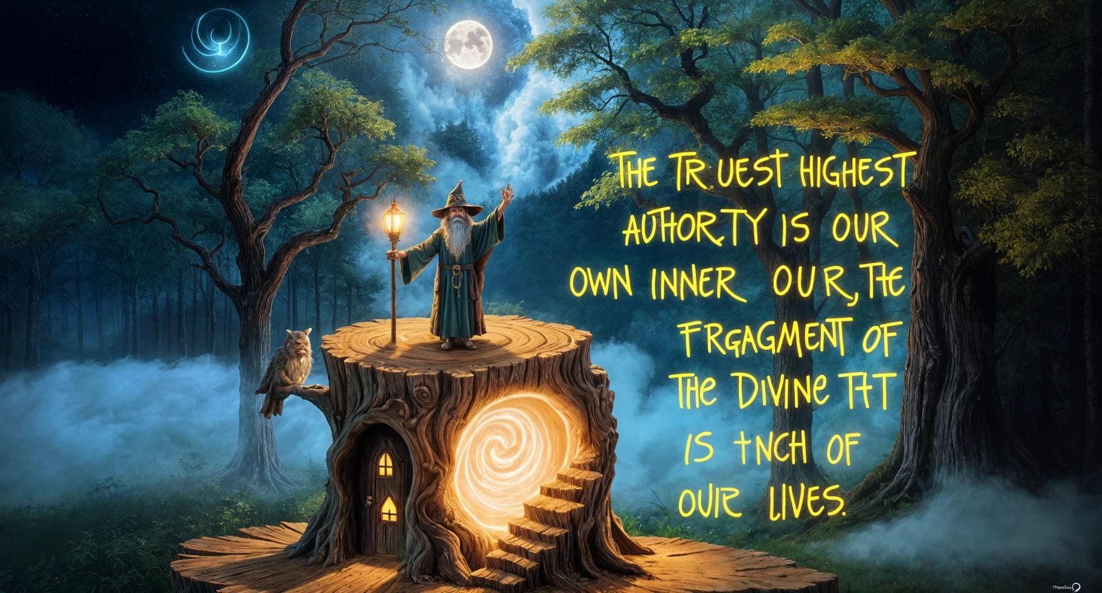 Mage Casting Spell in Mystical Night Forest