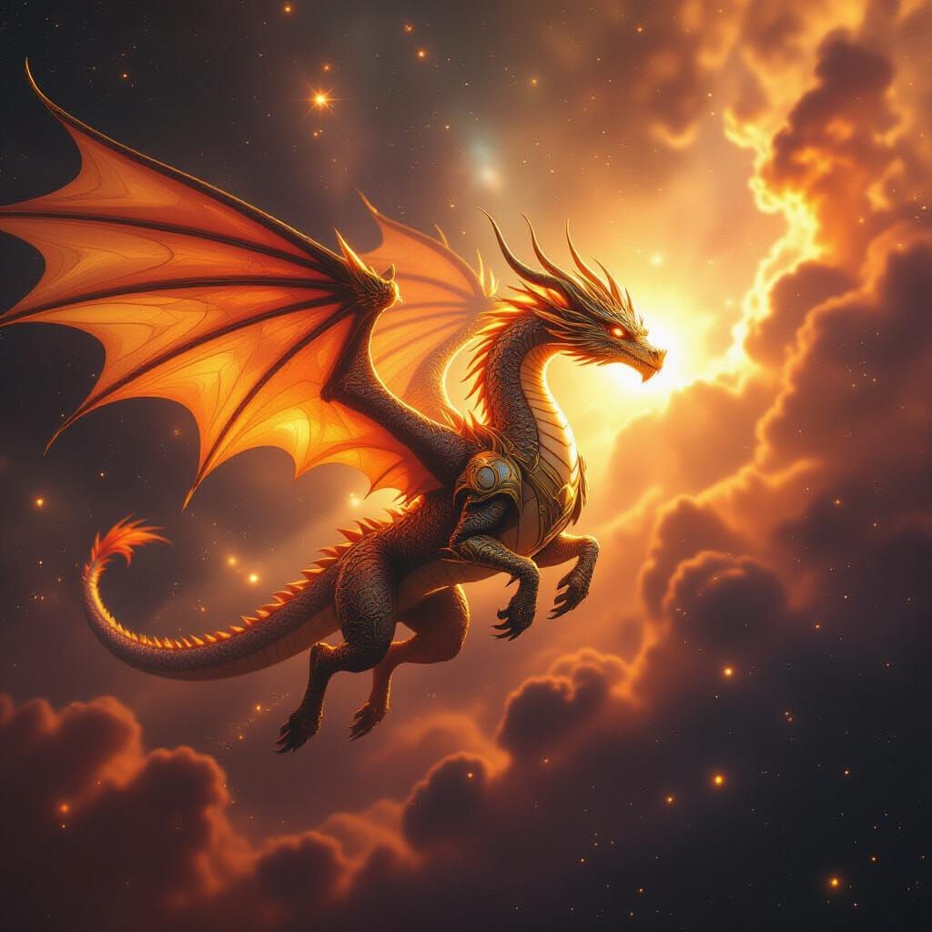 Cosmic Leo Dragon Soaring Through Nebula