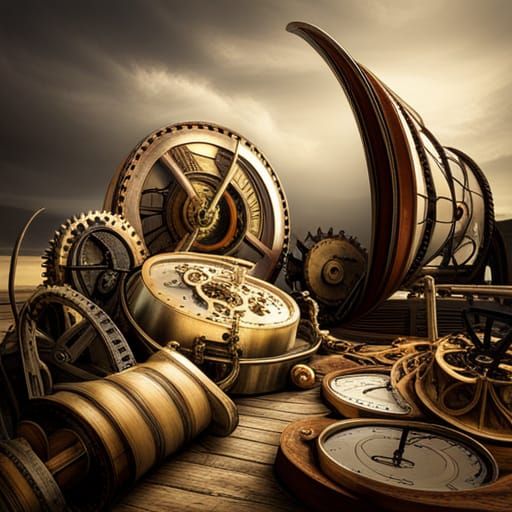 Steampunk Engine Made of Clocks