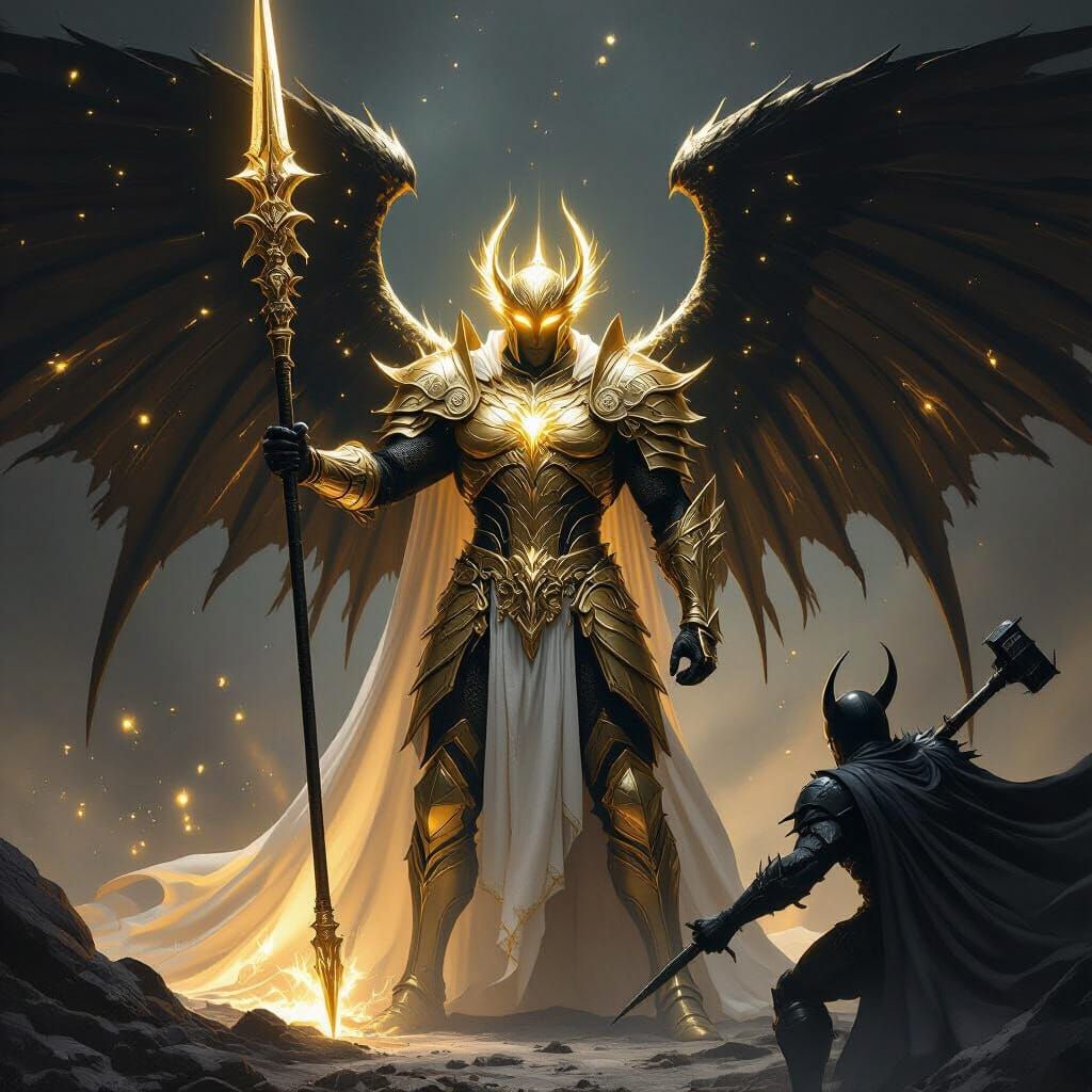 Golden Warrior of Celestial Power in Epic Battle