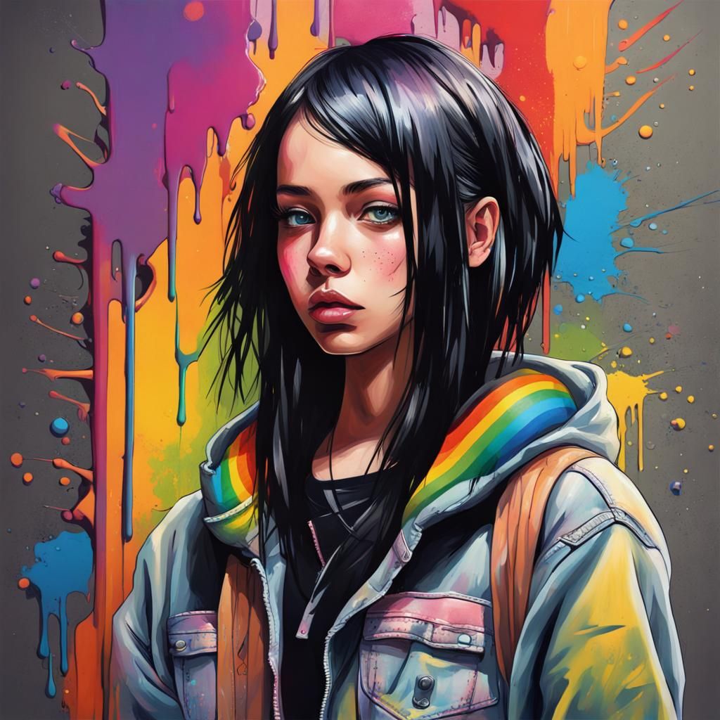 Teenage Girl in Graffiti Art Style
