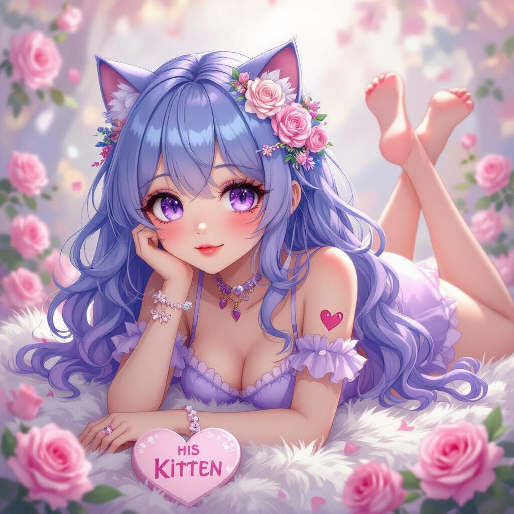 Anime Woman with Floral Hair and Tattoos