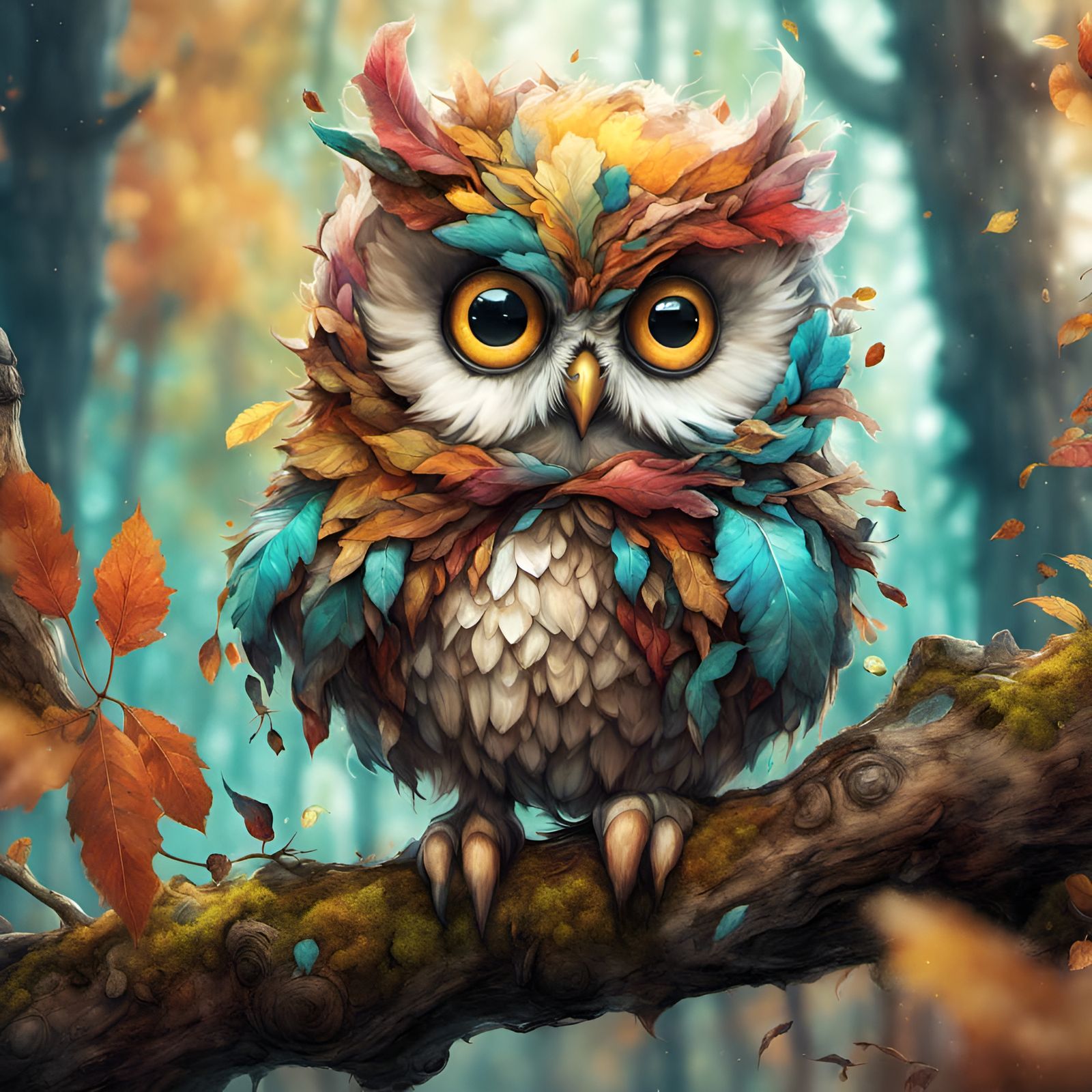 Chibi Owl Portrait in Autumn Fantasy Style