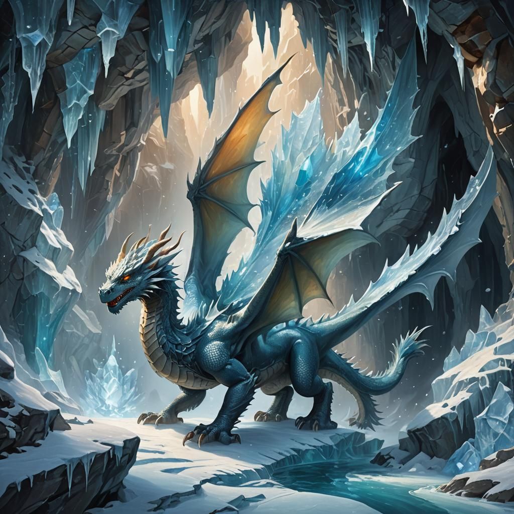 Ice Dragon Flight Through Frozen Caverns