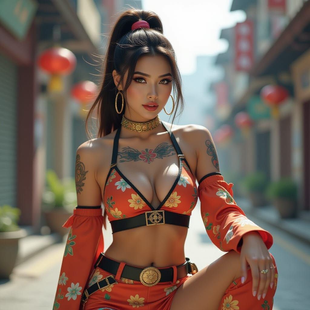 Malaysian Woman with Vibrant Body Paint in Dynamic Pose