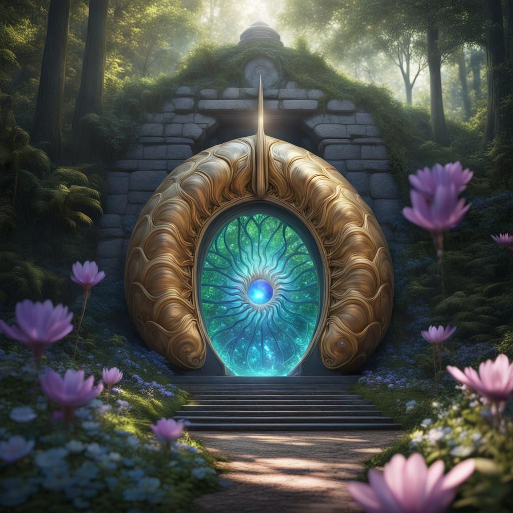 Nautilus Shell Portal in Forest, Matte Painting