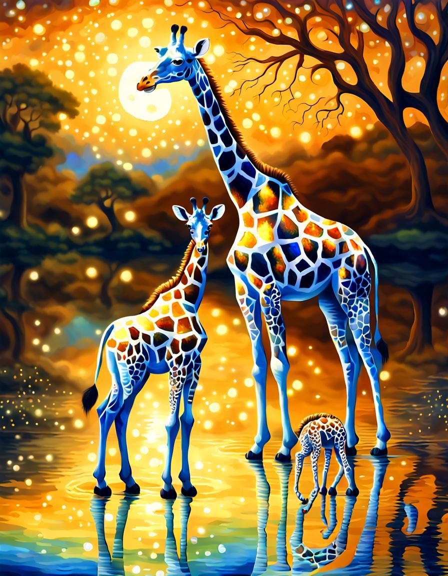 Adorable Easter Giraffe with Gold Reflections