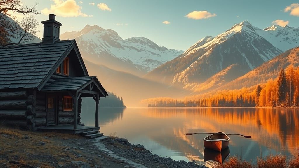 Alpine Cabin at Dawn: Digital Painting