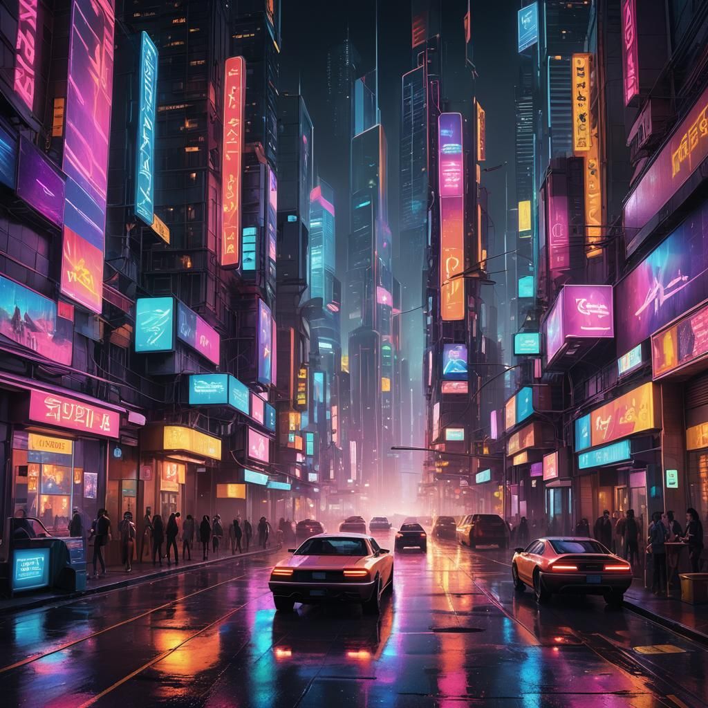 Futuristic Cityscape Concept Art in Neon Lights