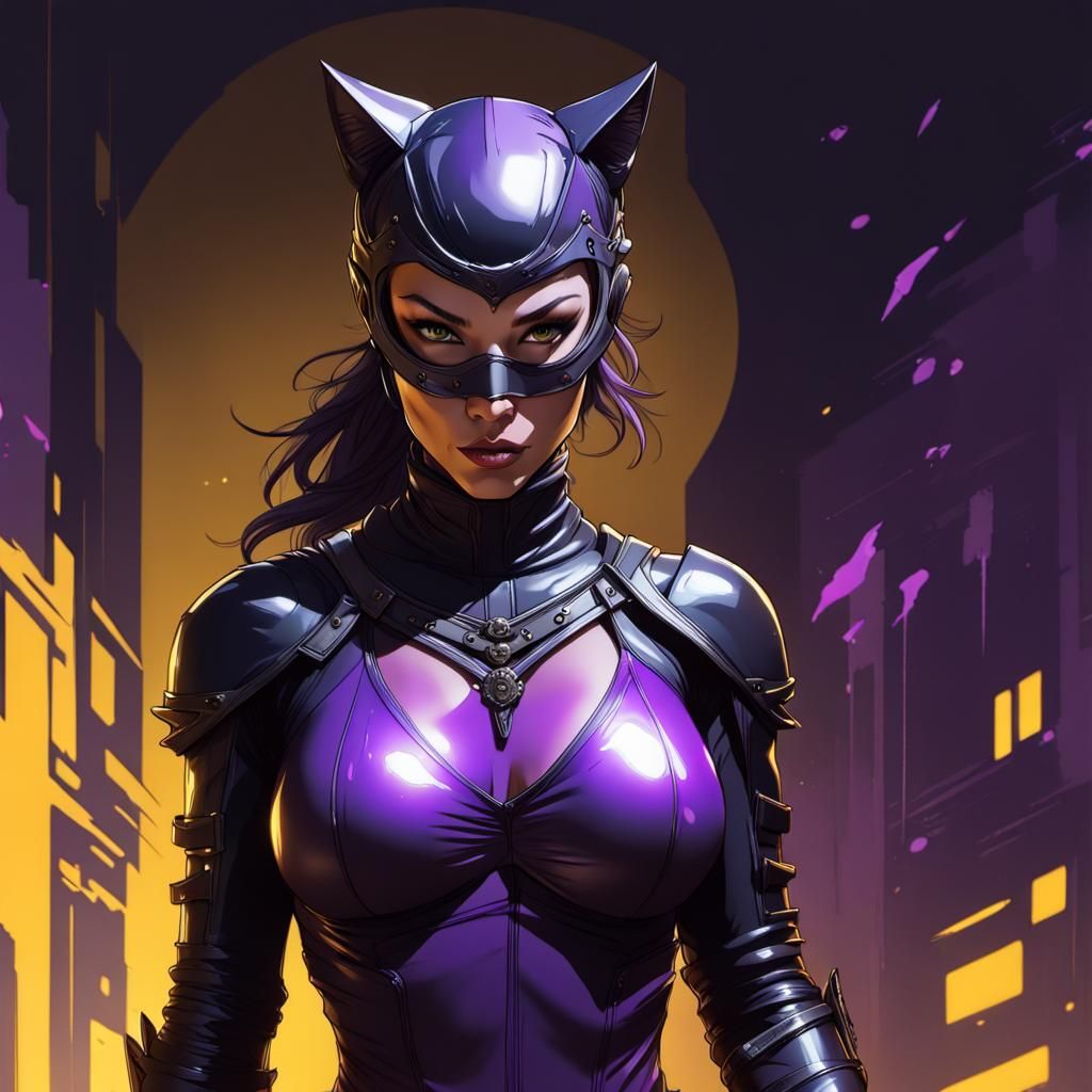 Hyperdetailed Ninja Catwoman in Dark Fantasy Style