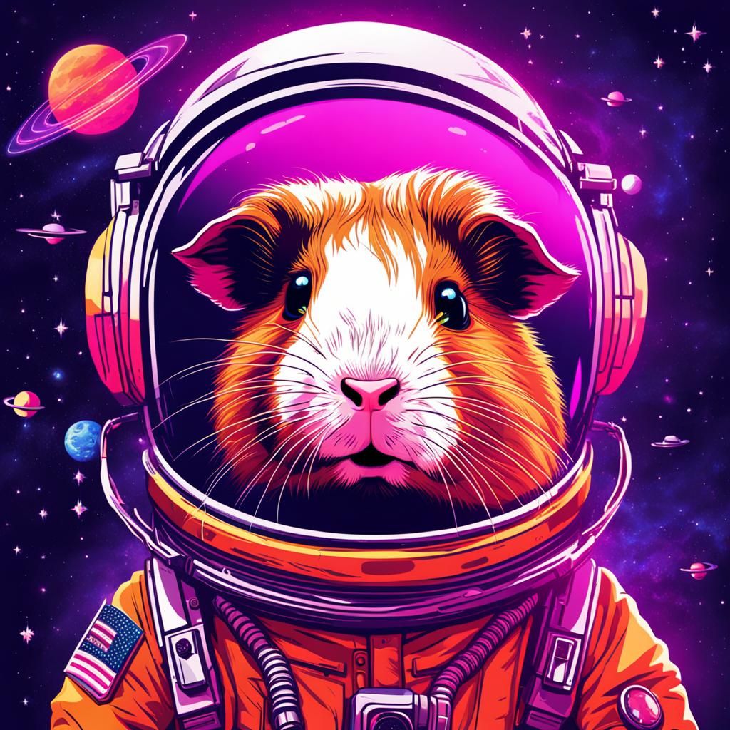 Guinea Pig in Space: Synthwave Neon Art