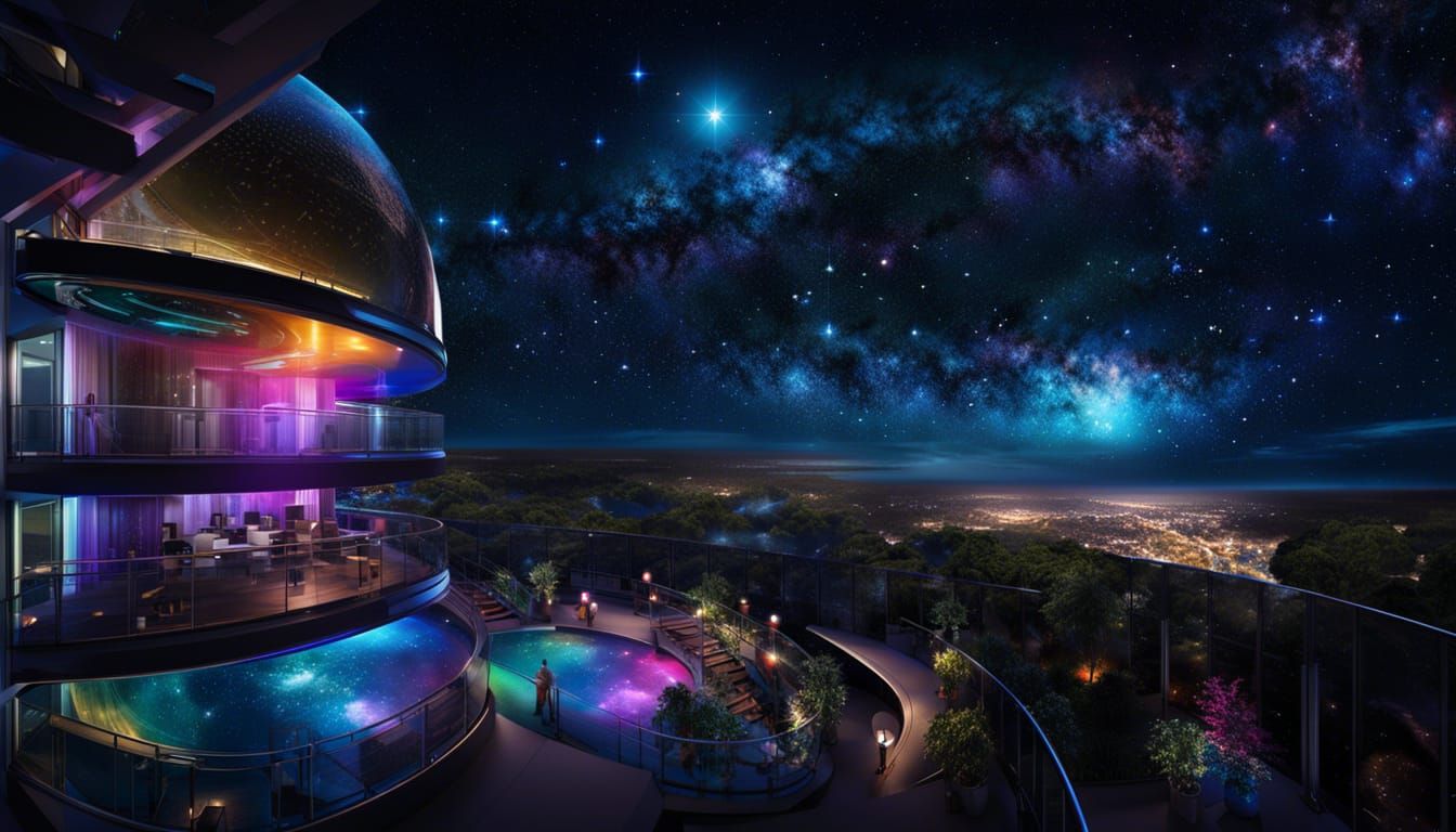 Hyperdetailed Space Hotel Balcony at Night