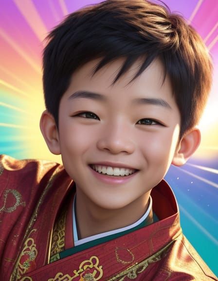 Joyful Child in Vibrant Oriental Clothes