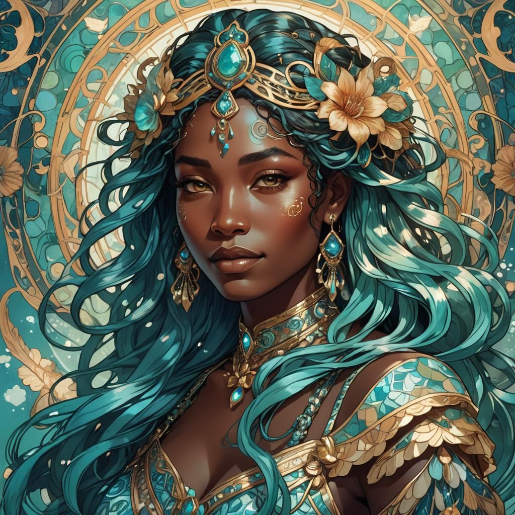 Mami Wata Portrait in Art Nouveau Style