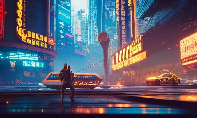 Retrofuturistic Cityscape in Cyberpunk Style