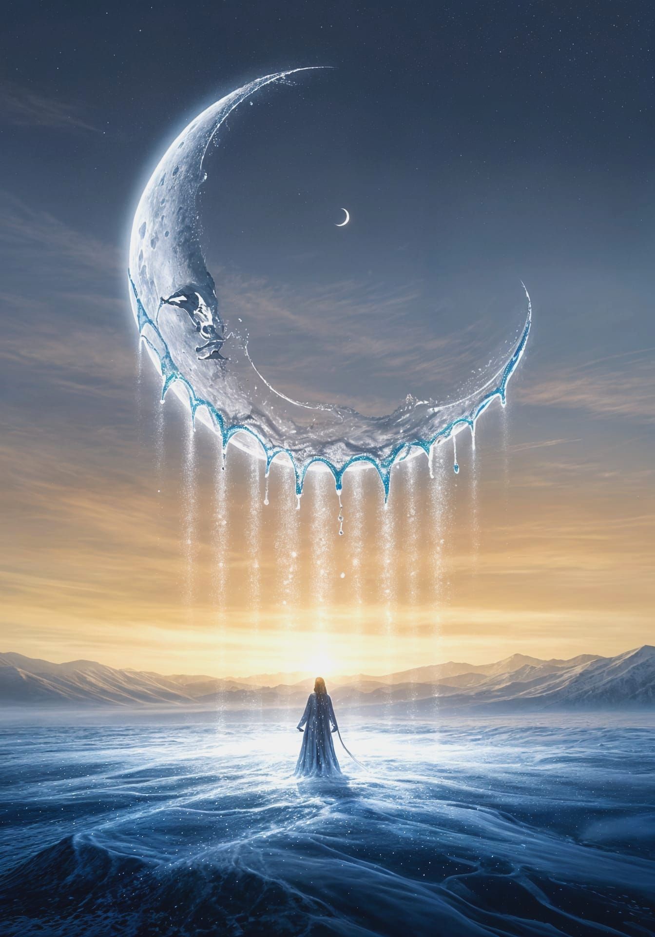 Ghostly Liquid Moon Showers Light Ice Particles