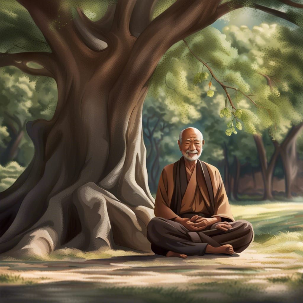 Zen Master Meditating Under Ancient Tree