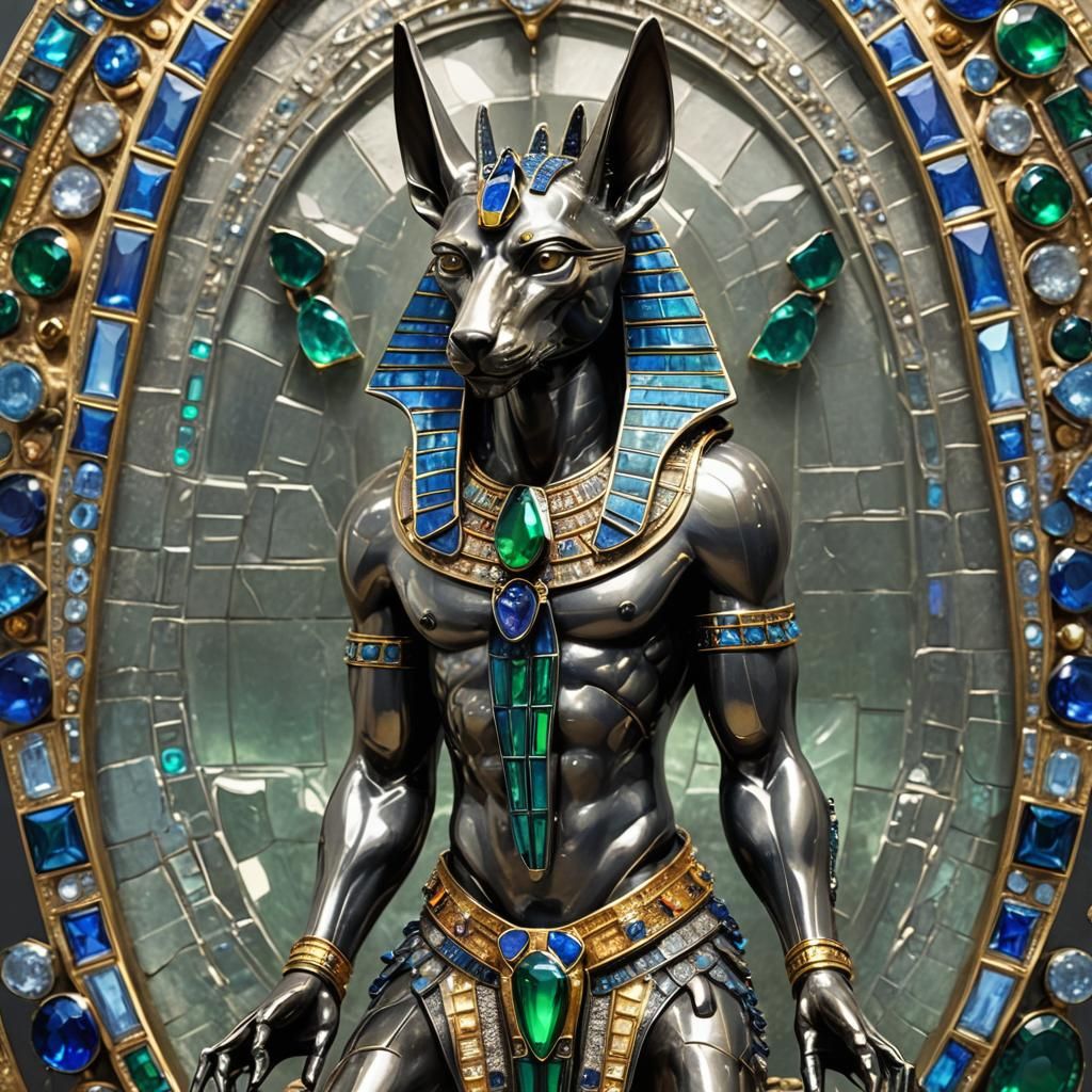 Anubis Brooch with Sapphires and Opals