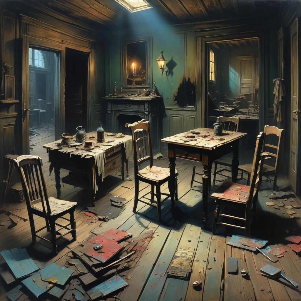 Magical Decayed Room in Vivid Oil Painting
